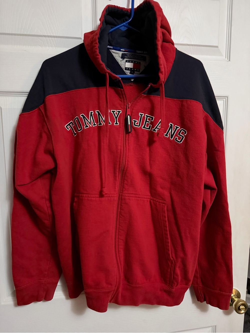 Tommy Hilfiger Red and Navy Zip-Up Hoodie